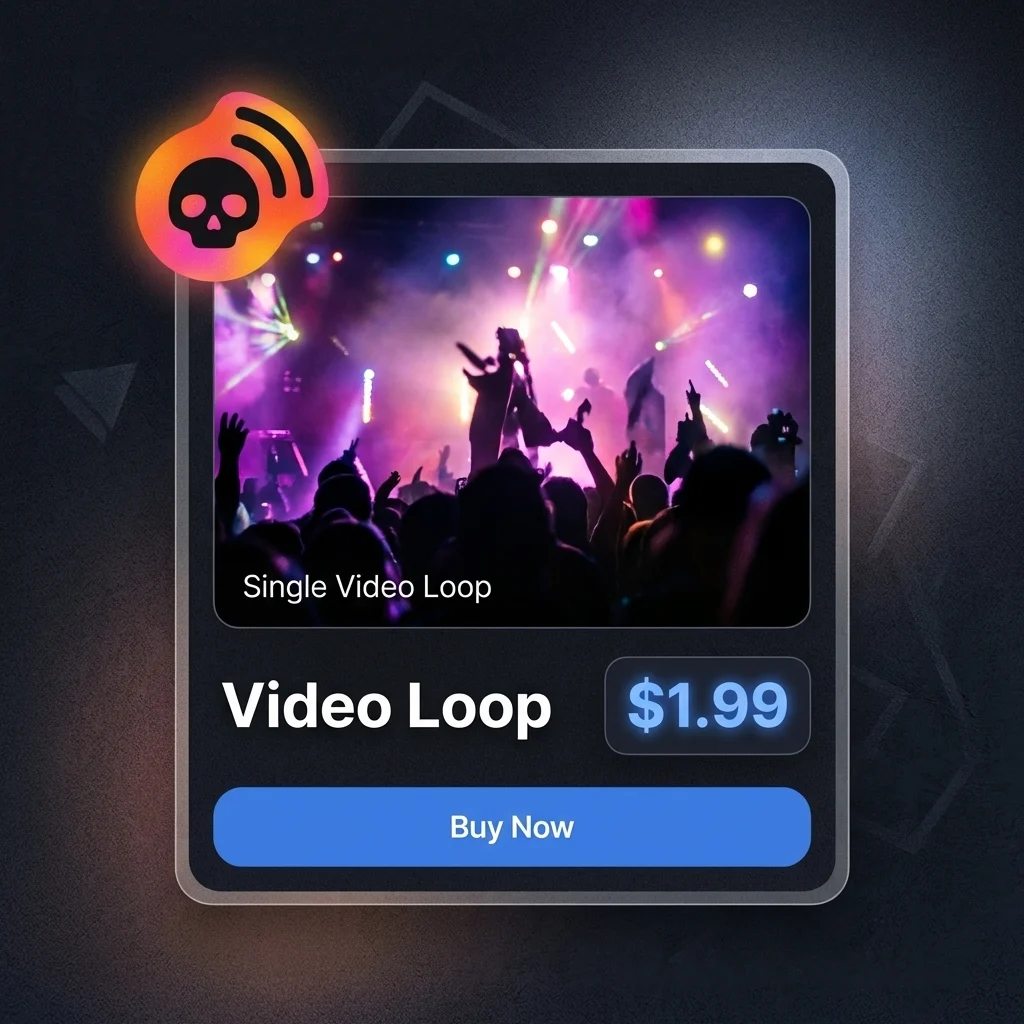 PirateRadio generated video loop purchase card priced at $1.99